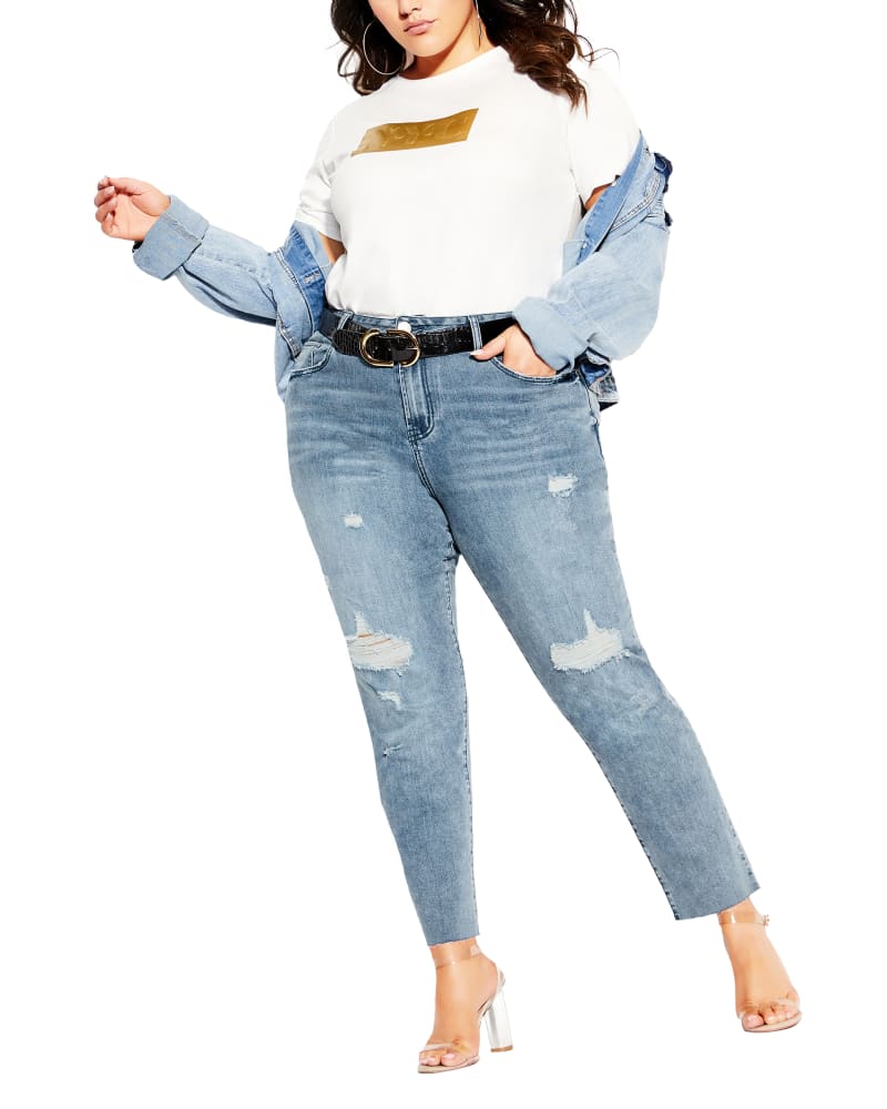 Front of a model wearing a size 14 JEAN SO JADED in Light Wash by City Chic. | dia_product_style_image_id:318085